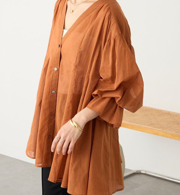  「予約【着映え】コットンペプラムギャザーブラウス」|シャツ・ブラウス|キャメル
