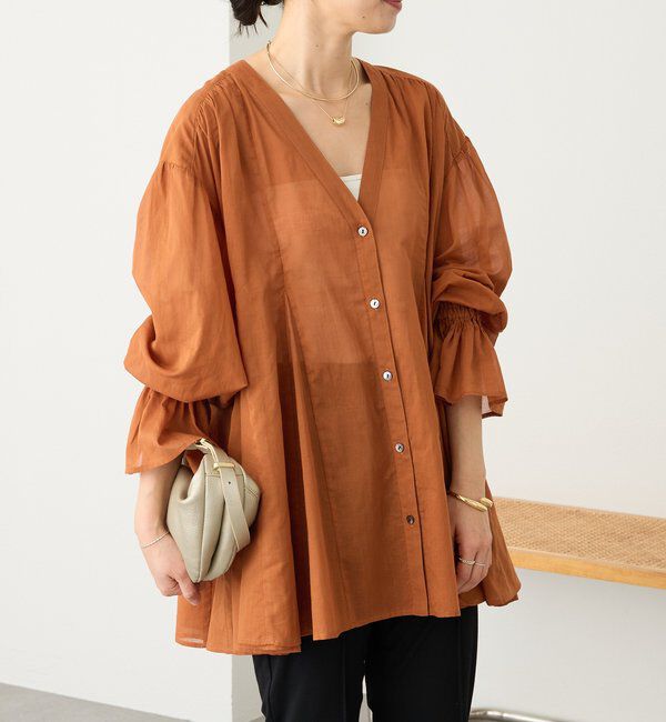  「予約【着映え】コットンペプラムギャザーブラウス」|シャツ・ブラウス|