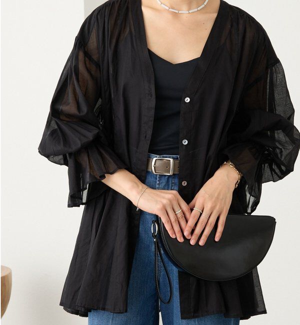  「予約【着映え】コットンペプラムギャザーブラウス」|シャツ・ブラウス|ブラック