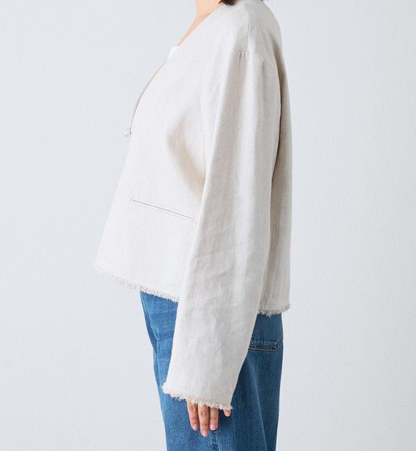  「予約【軽量/通気性抜群】ペーパーリネンノーカラージャケット」|テーラードジャケット|