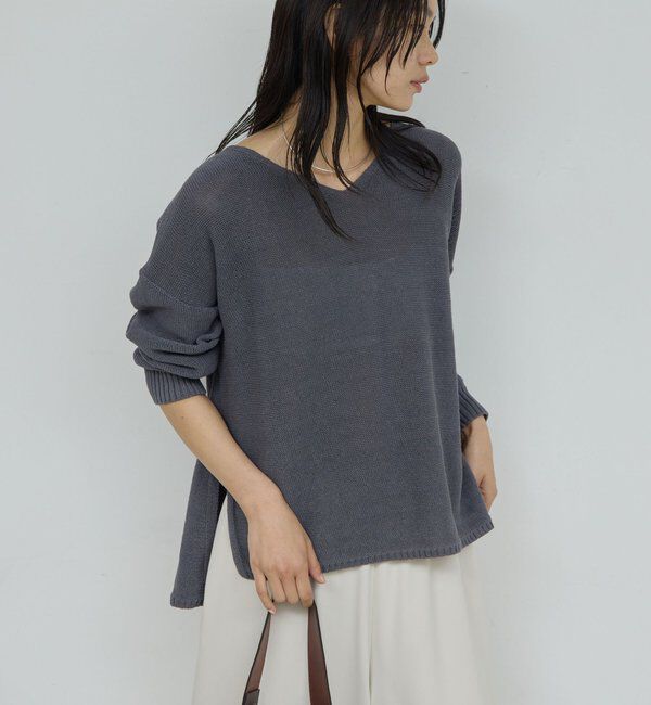  「【手洗い可】コットンメッシュプルオーバー」|ニット・セーター|チャコールグレー