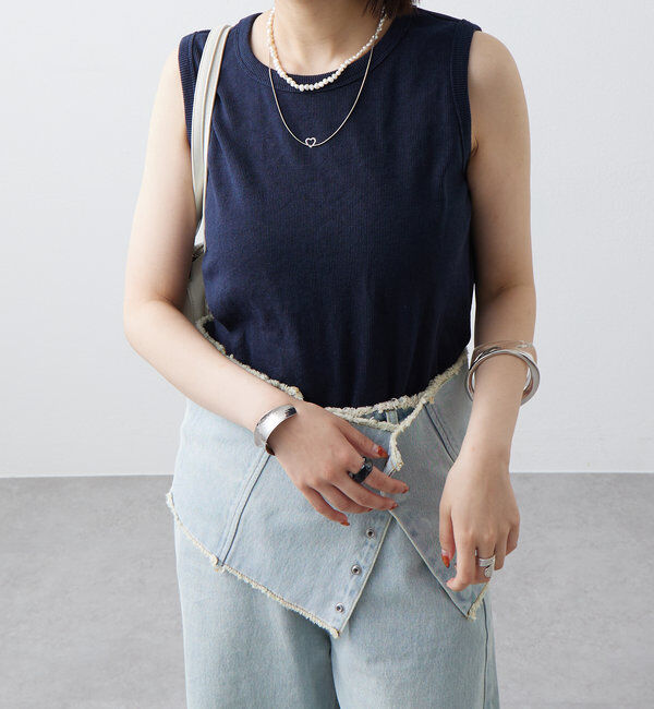  「テレコスリーブレスT」|キャミソール|ネイビー
