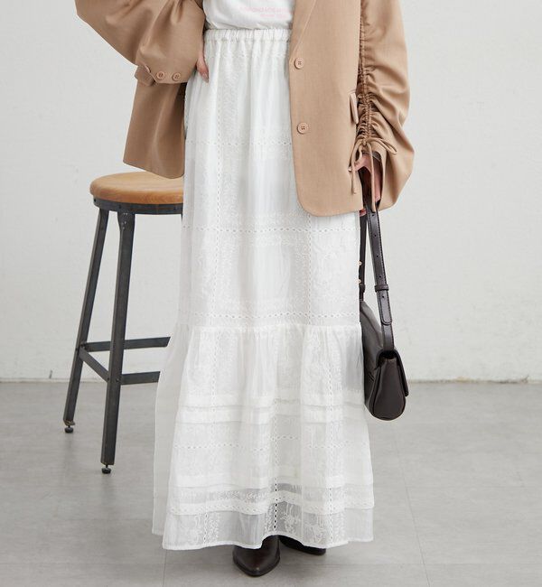  「パネルレースギャザースカート」|スカート|