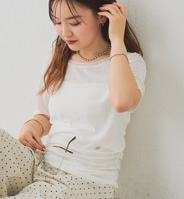  「サイドギャザーシアーTシャツ」|Tシャツ・カットソー|