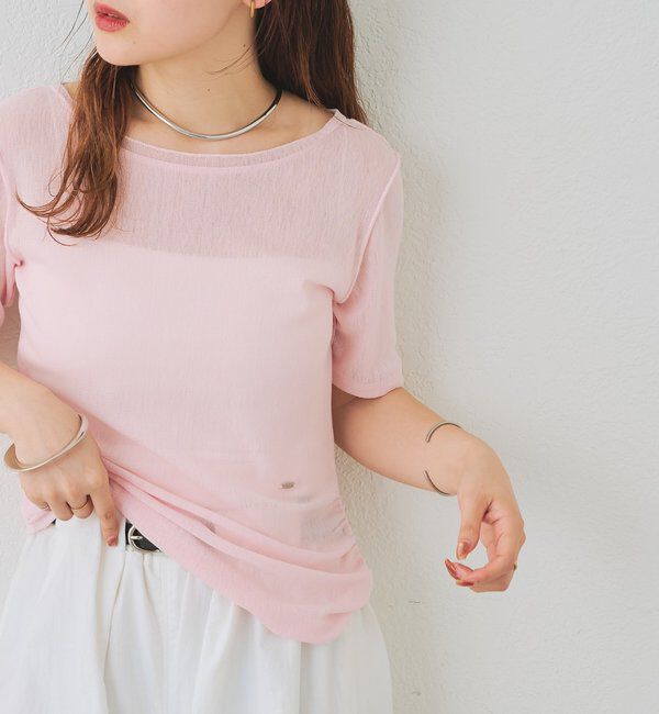  「サイドギャザーシアーTシャツ」|Tシャツ・カットソー|