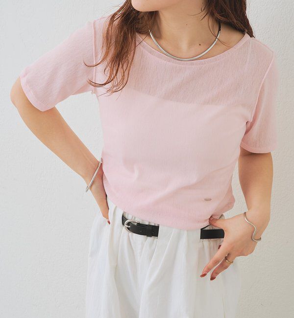  「サイドギャザーシアーTシャツ」|Tシャツ・カットソー|