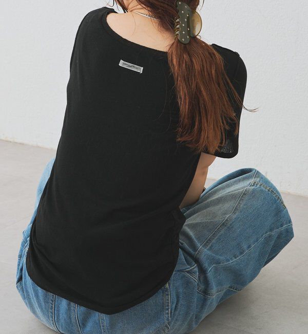  「サイドギャザーシアーTシャツ」|Tシャツ・カットソー|ブラック