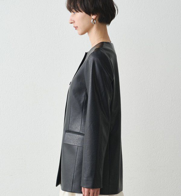  「ノーカラーフェイクレザージャケット」|ベスト・ジレ|