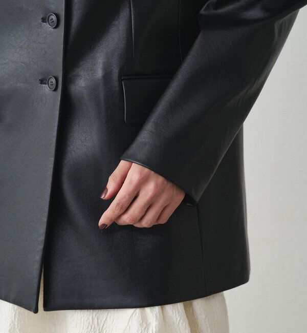  「ノーカラーフェイクレザージャケット」|ベスト・ジレ|