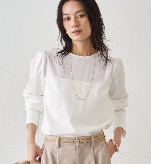  「【Atelier N5/アトリエヌメロサンク】パフスリーブクルーブラウス」|シャツ・ブラウス|オフホワイト