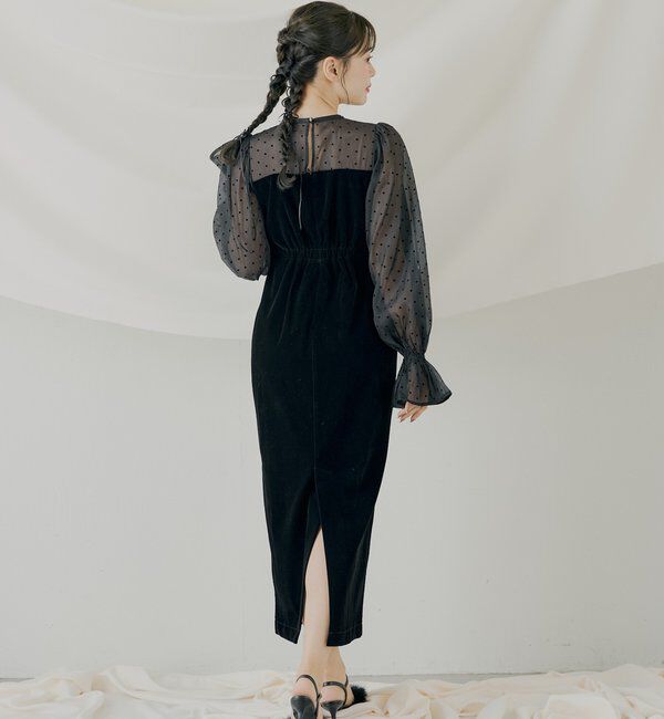  「【SALON by Chico】配色シアーリボンベロアワンピース/オケージョン」|ドレス|