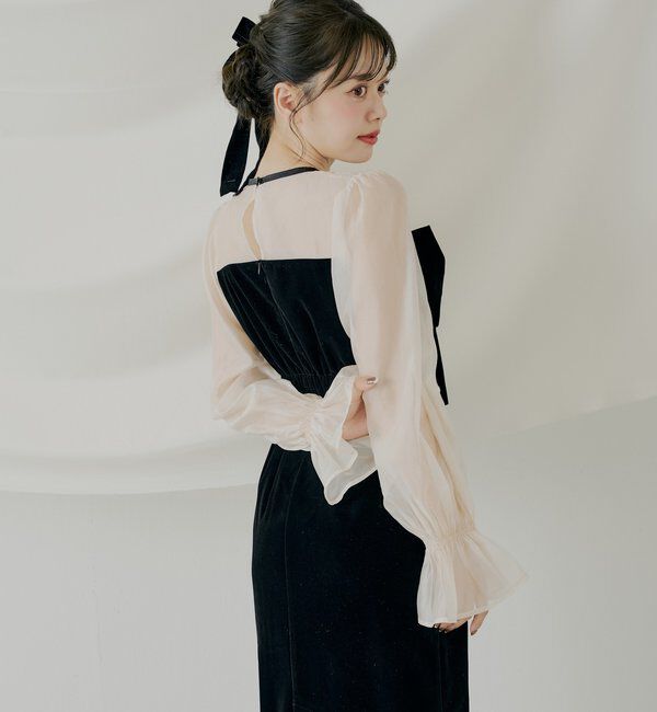  「【SALON by Chico】配色シアーリボンベロアワンピース/オケージョン」|ドレス|