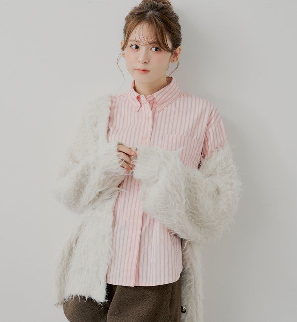  「ブローチ付きストライプルーズシャツ」|シャツ・ブラウス|