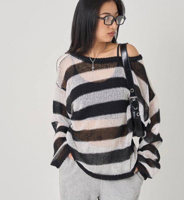  「ワイドボーダーメッシュニット」|ニット・セーター|