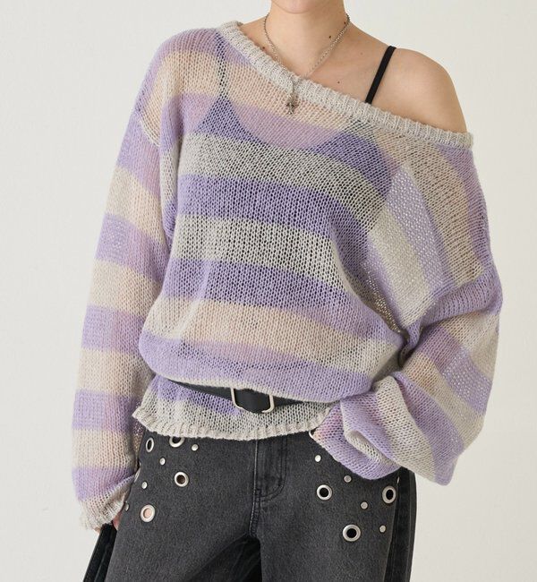  「ワイドボーダーメッシュニット」|ニット・セーター|