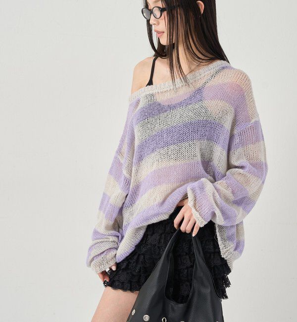  「ワイドボーダーメッシュニット」|ニット・セーター|