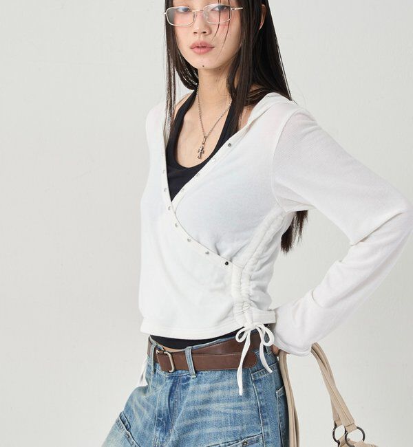  「スタッズリブカシュクールフーディ」|パーカー|