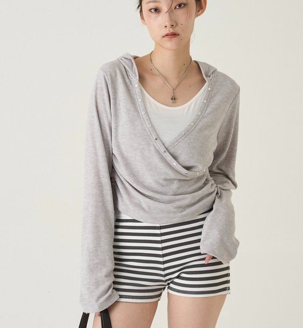  「スタッズリブカシュクールフーディ」|パーカー|