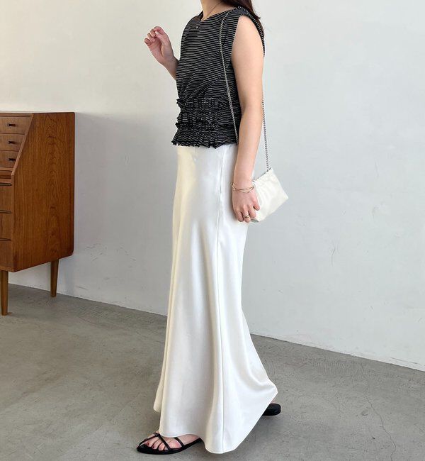  「【肩回りカバー/前後2WAY】ボーダー裾ギャザーT」|Tシャツ・カットソー|