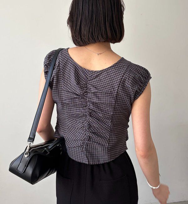  「【洗濯可/着やせ効果◎】チェックギャザーブラウス」|シャツ・ブラウス|