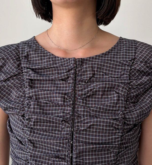  「【洗濯可/着やせ効果◎】チェックギャザーブラウス」|シャツ・ブラウス|