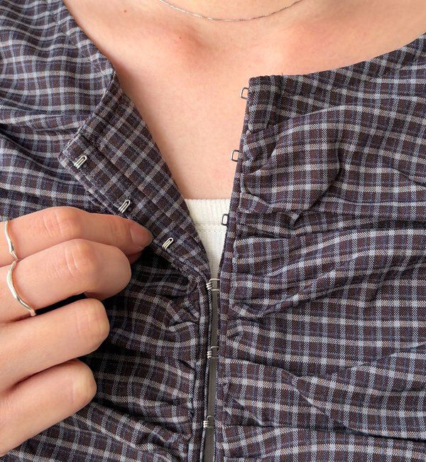  「【洗濯可/着やせ効果◎】チェックギャザーブラウス」|シャツ・ブラウス|