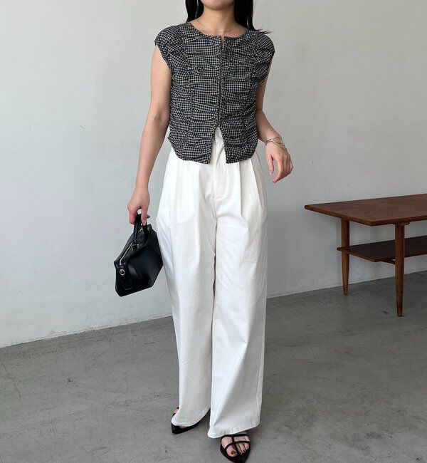  「【洗濯可/着やせ効果◎】チェックギャザーブラウス」|シャツ・ブラウス|