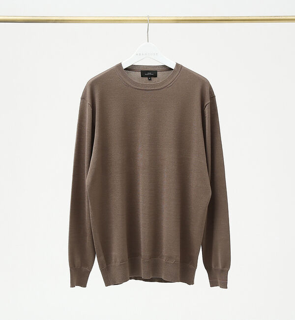 ABAHOUSE「【シルクブレンド】袖リブ配色 クルーネック ニット」|ニット・セーター|ブラウン