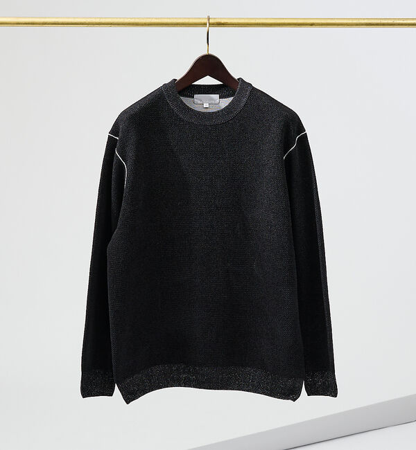 ABAHOUSE「ダブルフェイス モールカノコ プルオーバー ライン切替えニット」|ニット・セーター|ブラック