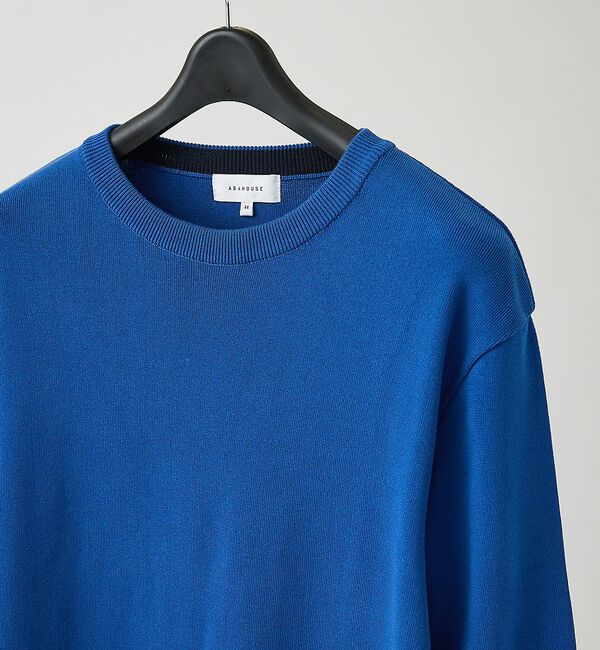 ABAHOUSE「総針 プルオーバー クルーネックニット」|ニット・セーター|ブルー
