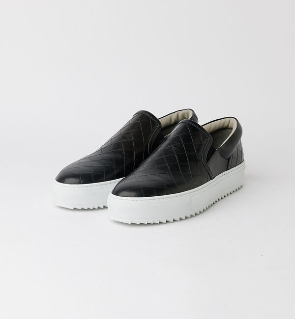 alfredoBANNISTER「【Margom社】厚底シャークソール 格子 レザー スリッポン スニーカー【予約」|スニーカー|ブラック