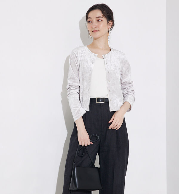 qualite「トリコットベロアショートカーデ」|カーディガン|