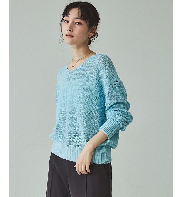qualite「ミックスカラードライコットンニット」|ニット・セーター|ブルー