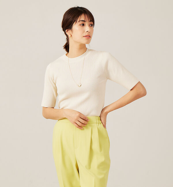 abahouse mavie「ポリエステル5分袖リブプルオーバー」|Tシャツ・カットソー|