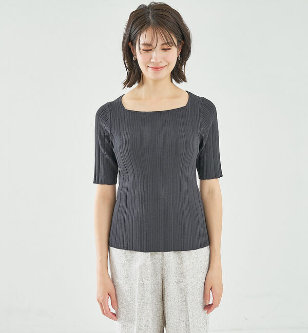 abahouse mavie「【アンサンブル対応】麻タッチリブスクエアネックプルオーバー」|ニット・セーター|