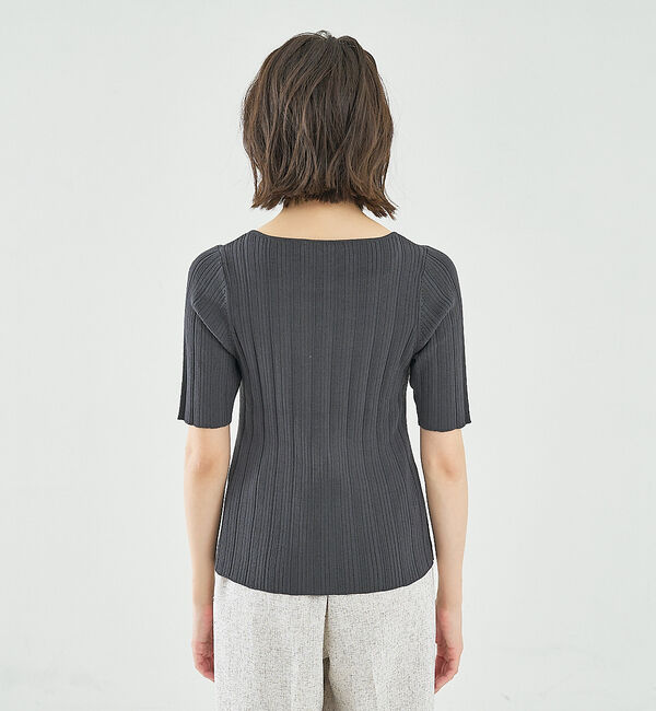 abahouse mavie「【アンサンブル対応】麻タッチリブスクエアネックプルオーバー」|ニット・セーター|