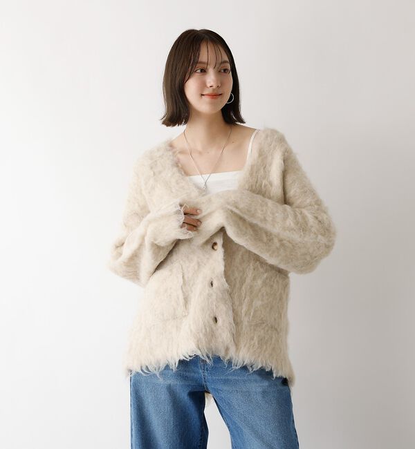 abahouse mavie「【スタッフ人気No1】シャギー起毛カーディガン/ニット/軽量/ガーリー/ふわふわ」|カーディガン|