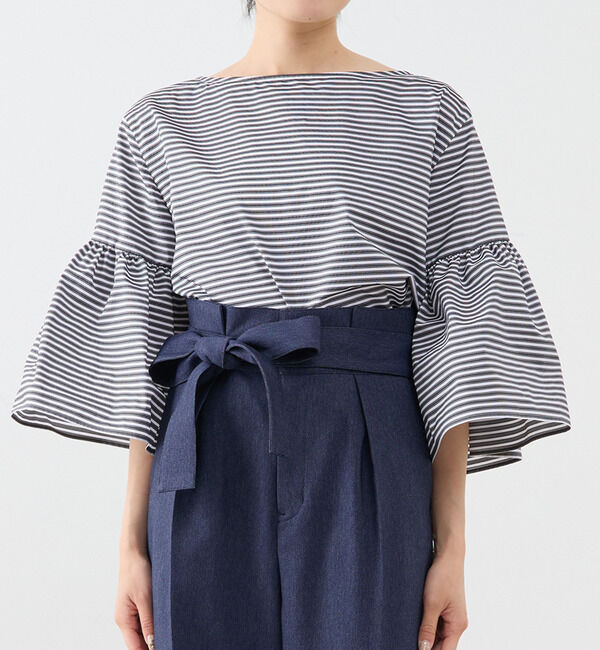 TIARA「ボーダーベルスリーブ2WAYブラウス」|シャツ・ブラウス|ブラック