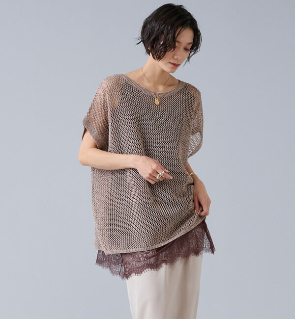 Liesse「マルチウェイメッシュスリッニット」|ニット・セーター|ベージュ