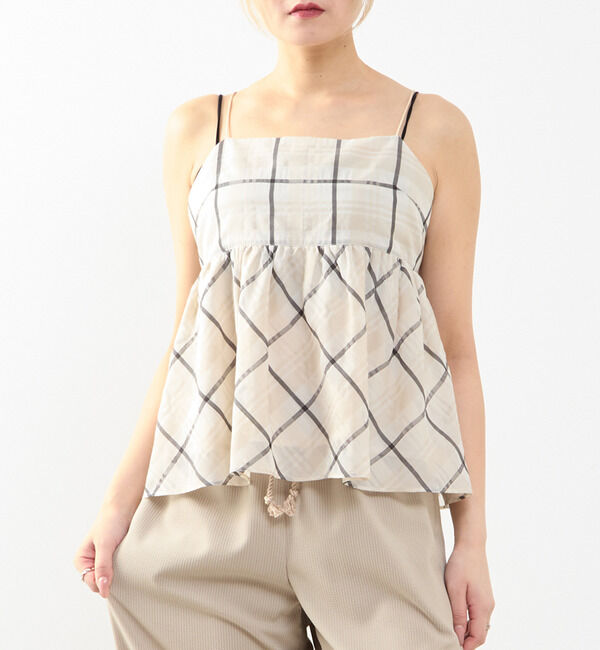 SOFFITTO「【A_/エース】シアーチェックキャミソール」|キャミソール|ホワイト系その他