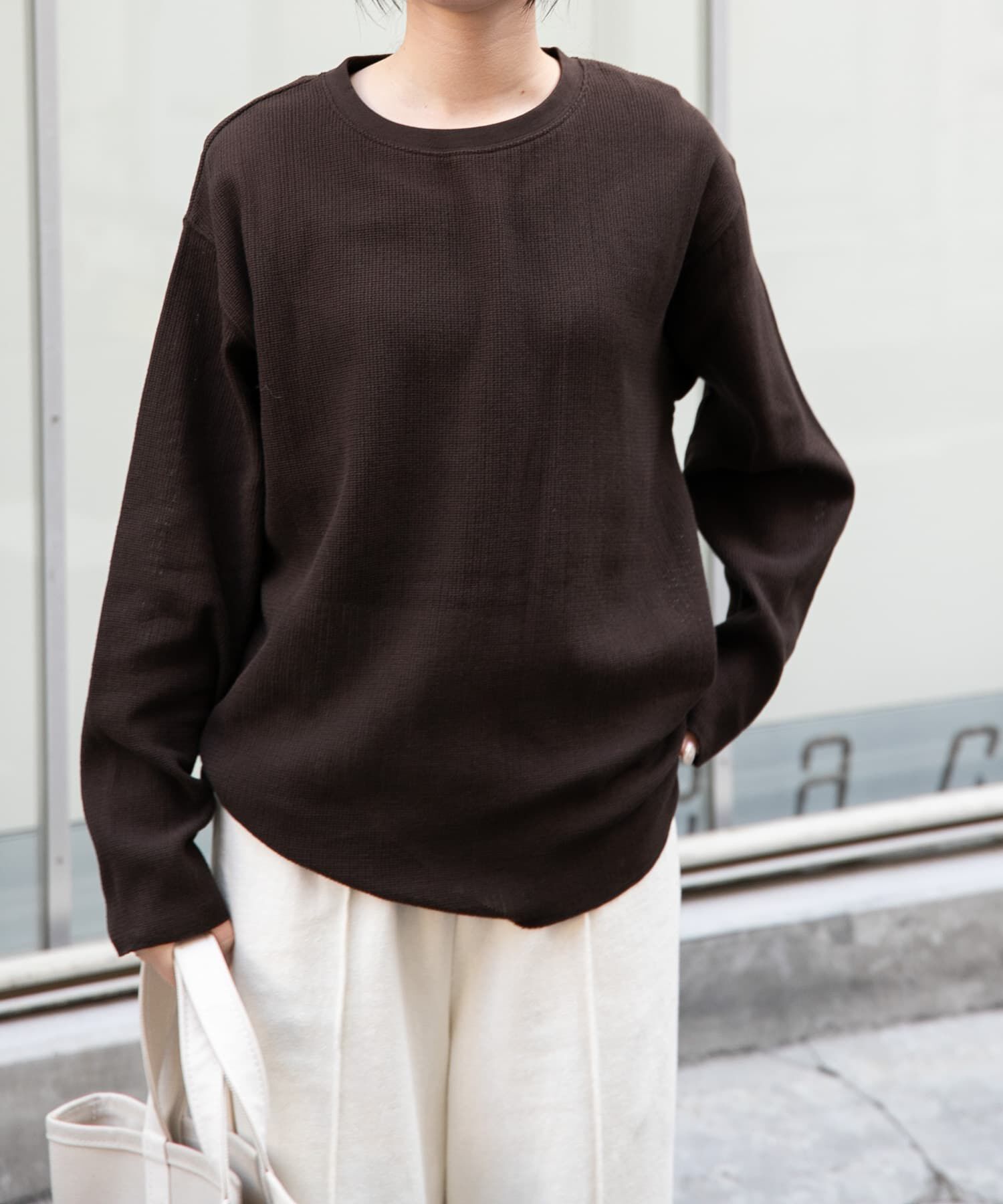 URBAN RESEARCH DOORS「FORK&SPOON　メッシュロングスリーブプルオーバー」|Tシャツ・カットソー|ブラウン