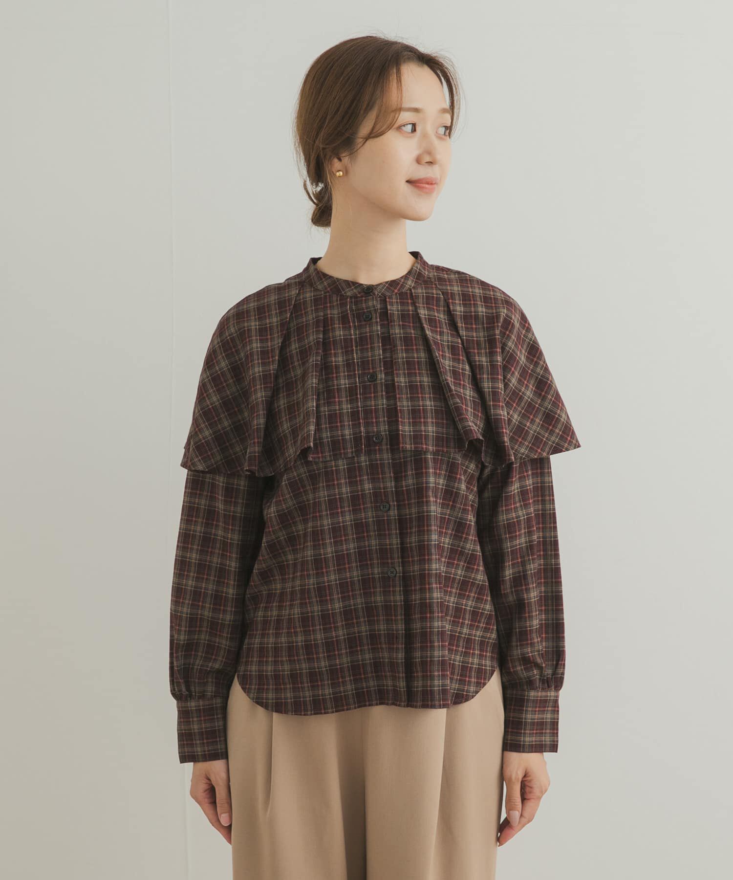 URBAN RESEARCH DOORS「チェックケープフリルブラウス」|シャツ・ブラウス|