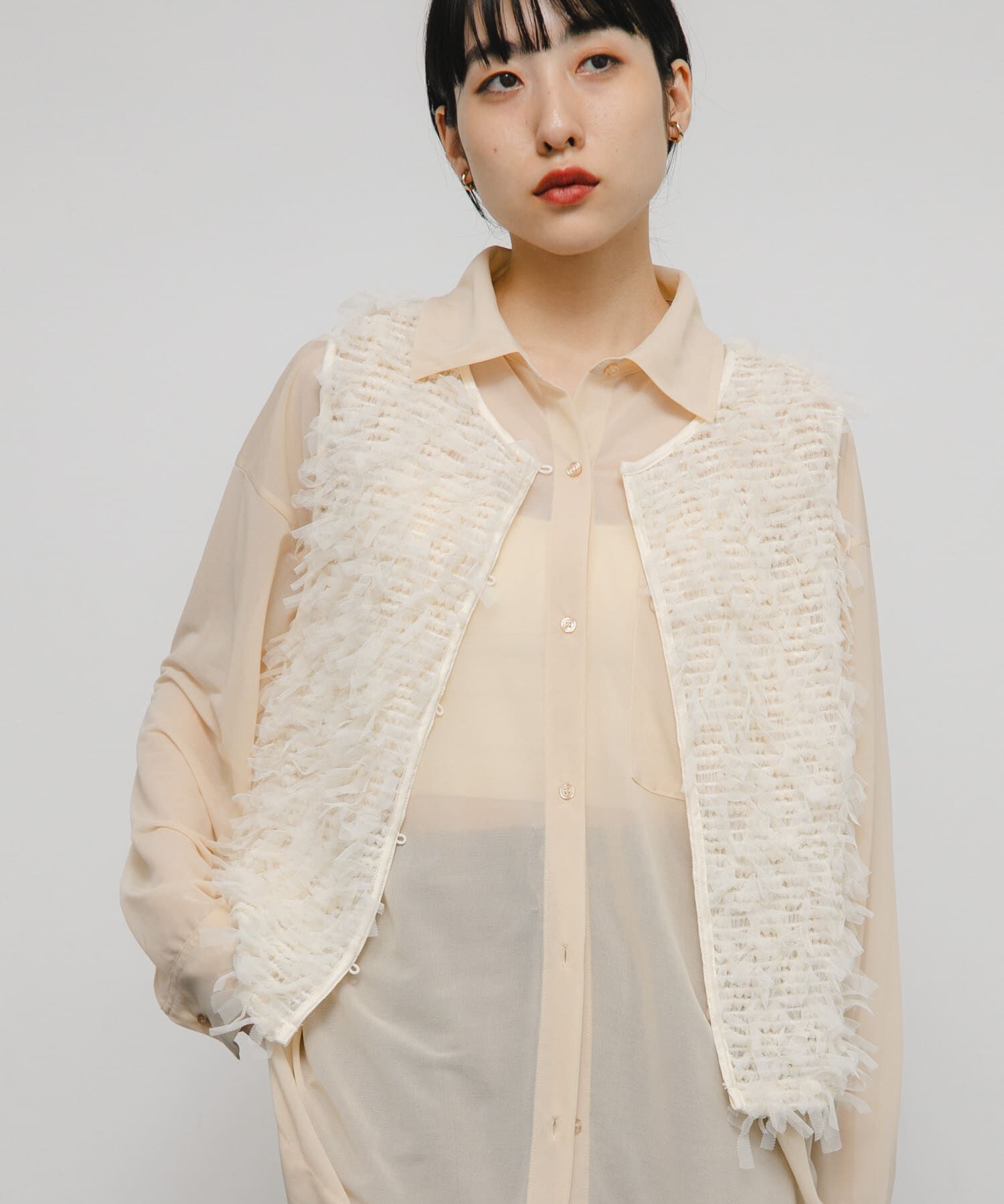  「チュールフリンジトップス」|ベスト・ジレ|アイボリー