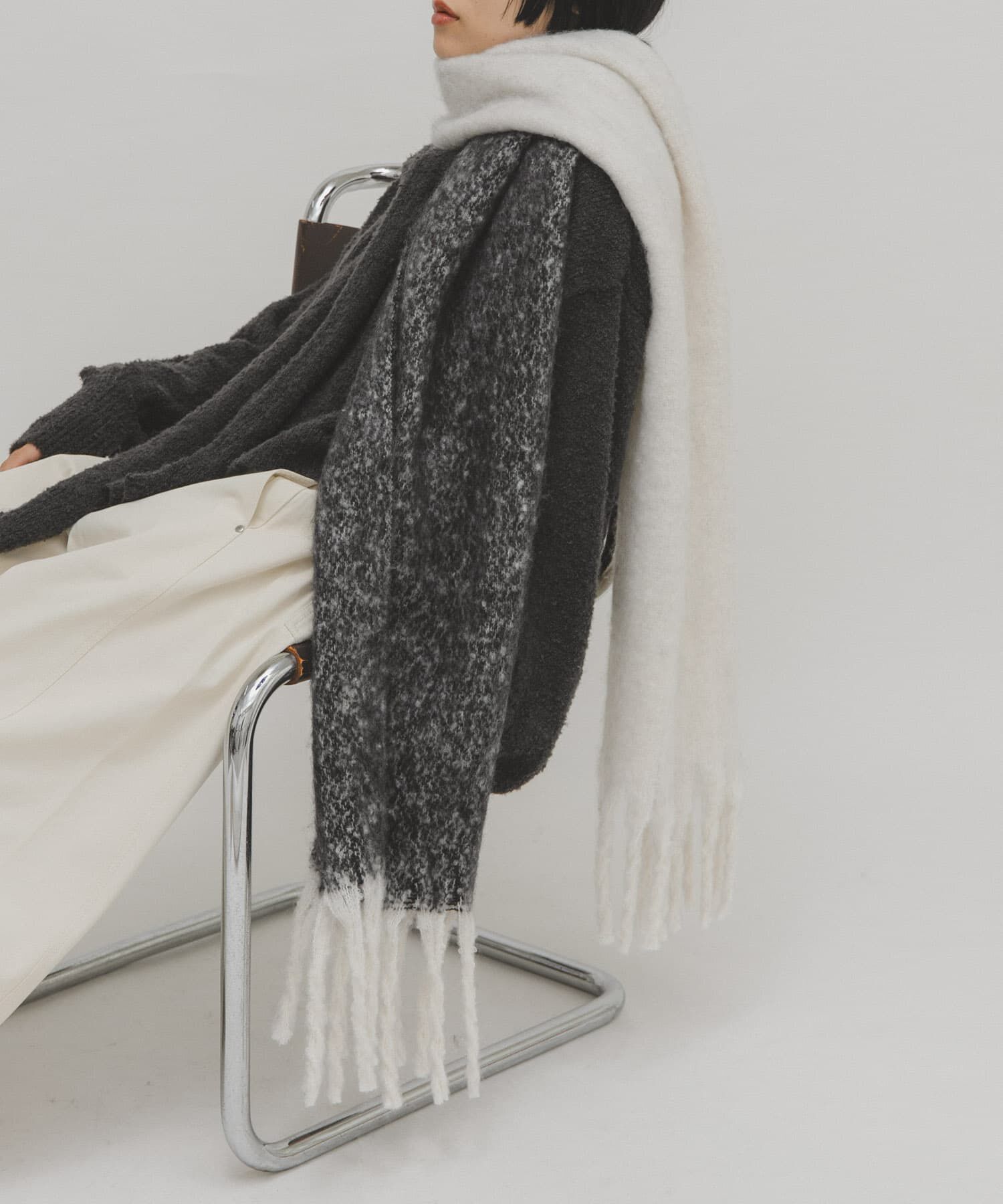  「ビッグフリンジバイカラーストール」|マフラー|