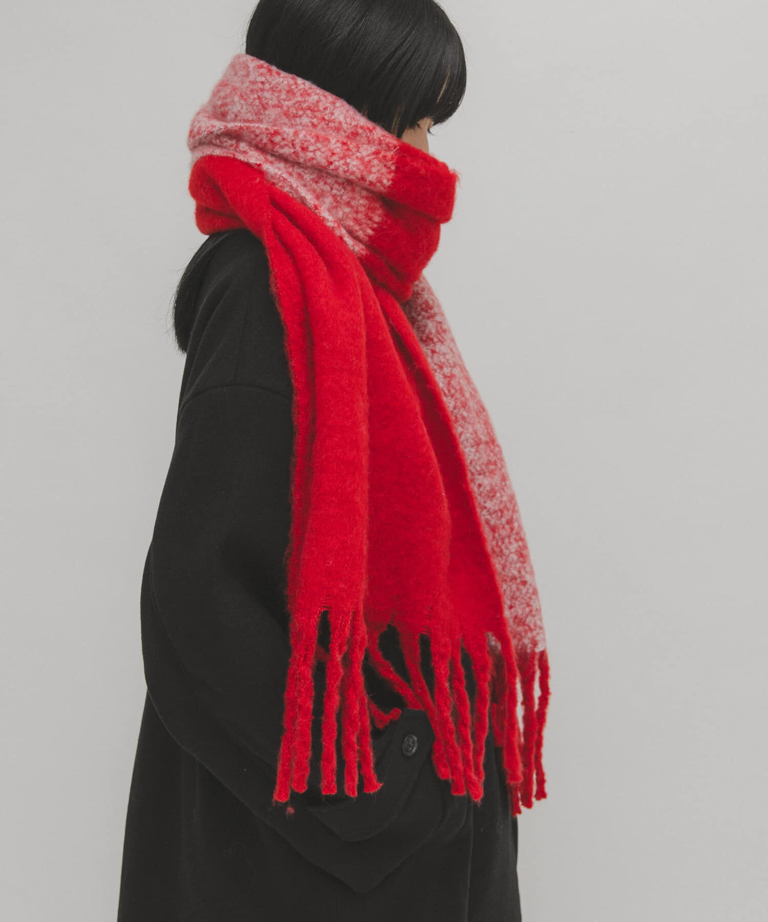  「ビッグフリンジバイカラーストール」|マフラー|レッド系その他