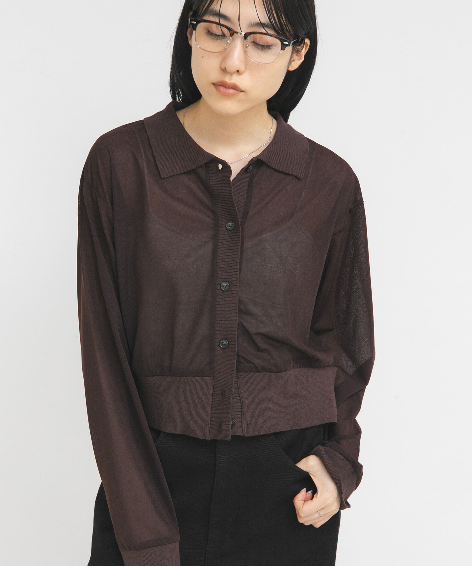  「シアーシャツカーディガン」|シャツ・ブラウス|ブラウン