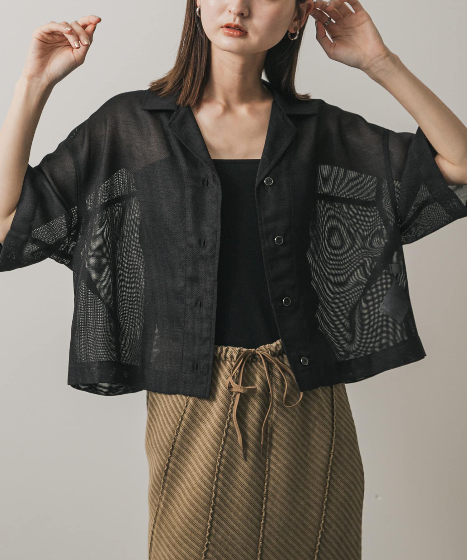 SENSE OF PLACE by URBAN RESEARCH「リネンライクメッシュシャツ」|シャツ・ブラウス|ブラック