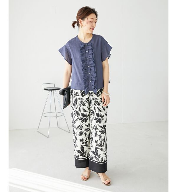  「ストライプフロントフリルブラウス」|シャツ・ブラウス|