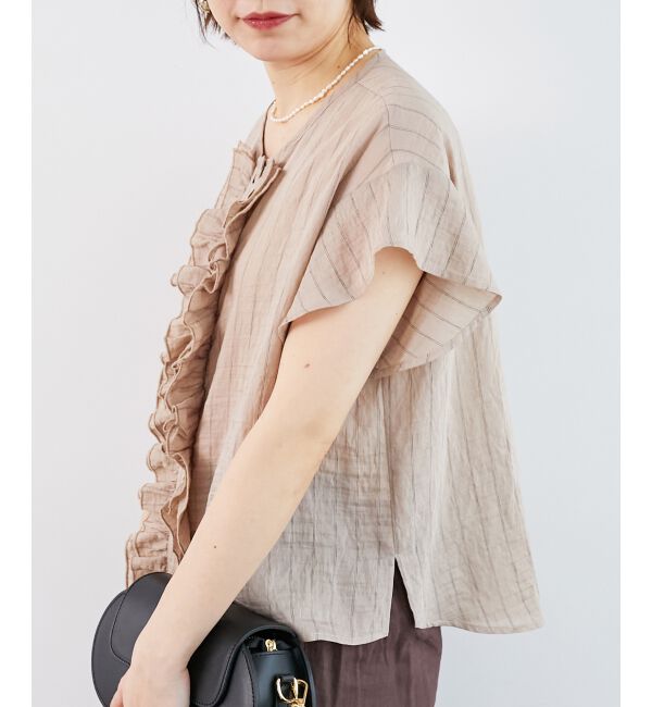  「ストライプフロントフリルブラウス」|シャツ・ブラウス|