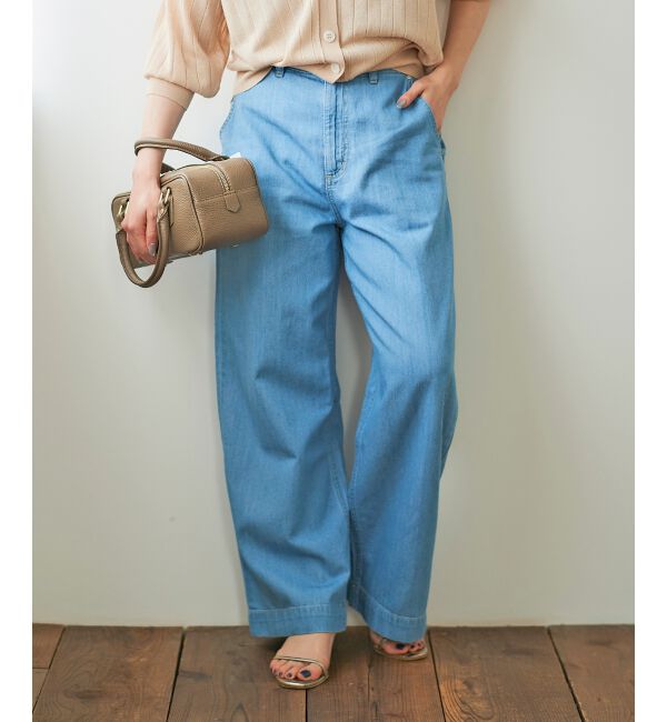  「《軽めな素材で夏も快適》ライトオンスデニムワイドパンツ」|デニム|